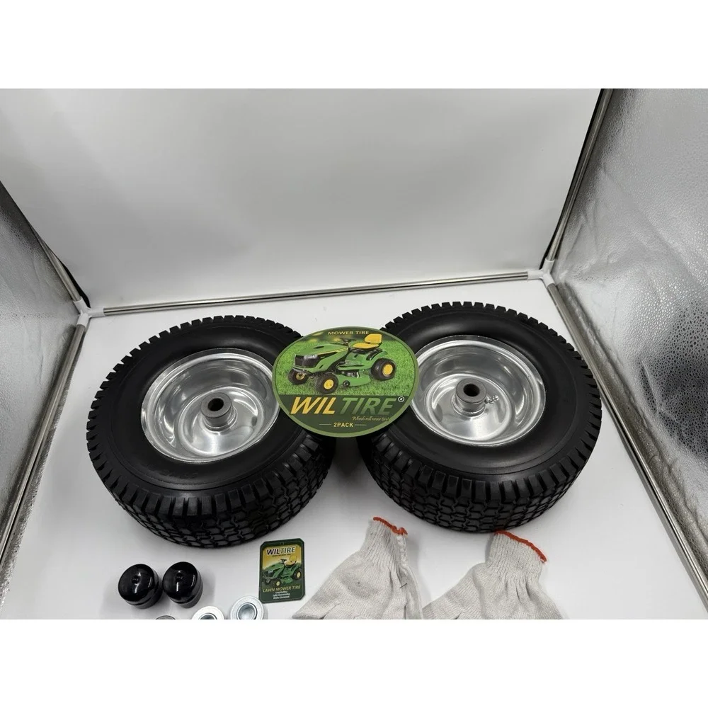 2 Pack 13X5.00-6 Flat Free Tire and Wheel Assembly, Solid Lawn Mower Front Tir